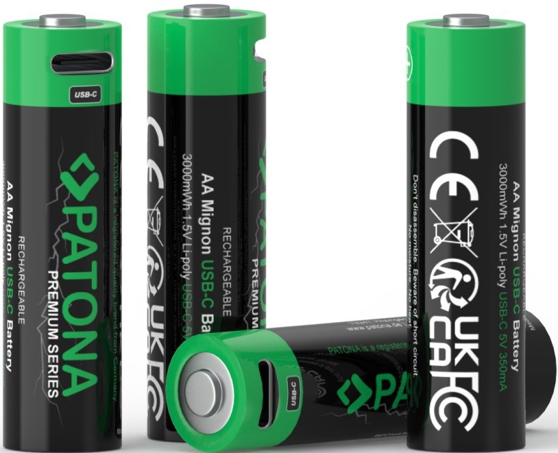 PATONA - К-кт 4x Батерия AA/LR6 Li-Pol 2000mAh 1,5Vs с USB-C зареждане