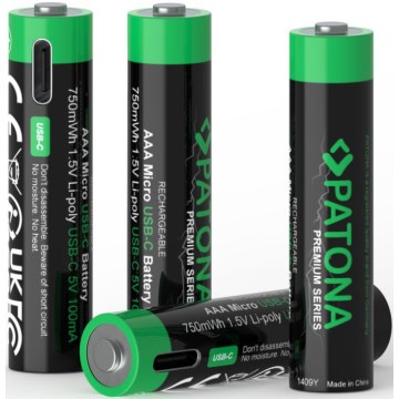 PATONA - К-кт 4x Батерия AAA/LR03 Li-Pol 500mAh 1,5V с USB-C зареждане