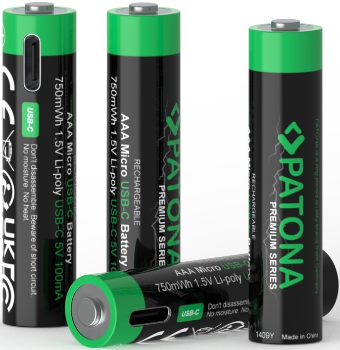 PATONA - К-кт 4x Батерия AAA/LR03 Li-Pol 500mAh 1,5V с USB-C зареждане