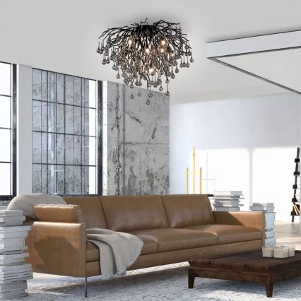 Paul Neuhaus 8091-18 - Плафонен полилей ICICLE 9xG9/40W/230V Ø 50 см черен