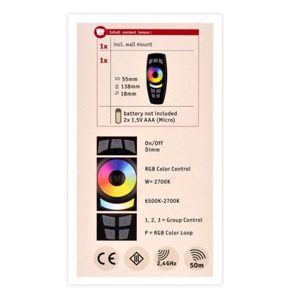 Paulmann 50067 - RGBW Дистанционно управление SMART HOME 2xAAA ZigBee
