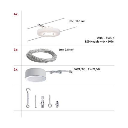 Paulmann 50109 - К-кт 4xLED/4,4W Димируем спот за релсова система SMART DISC 230V