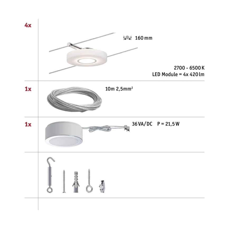 Paulmann 50109 - К-кт 4xLED/4,4W Димируем спот за релсова система SMART DISC 230V