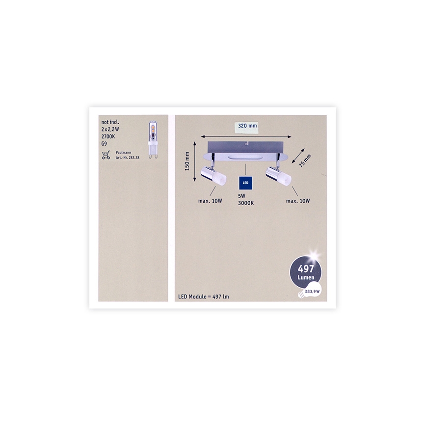 Paulmann 66647 - LED луничка 2xG9/10W/230V + LED/5W