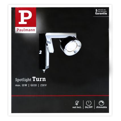 Paulmann 66670 - 1xGU10/10W Стенен спот TURN 230V черен