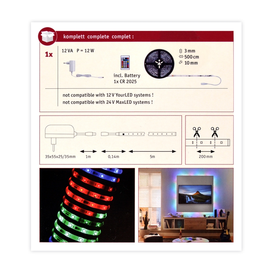 Paulmann 70513 - LED RGB/10W Димируема лента SIMPLED 5м 230V + дистанционно