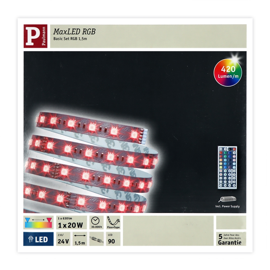 Paulmann 70587 - RGB LED/20W димируема лента MAXLED 1,5m 230V + дистанционно управление