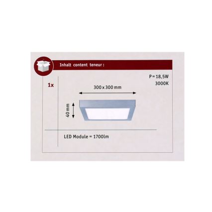 Paulmann 70650 - LED/17W Плафон LUNAR 230V 30x30 cm матов хром