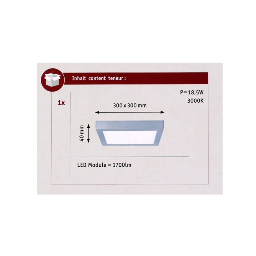 Paulmann 70650 - LED/17W Плафон LUNAR 230V 30x30 cm матов хром