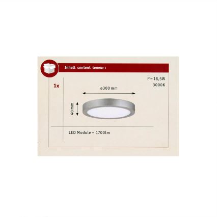 Paulmann 70655 - LED/17W Плафон LUNAR 230V Ø 30 cm матов хром