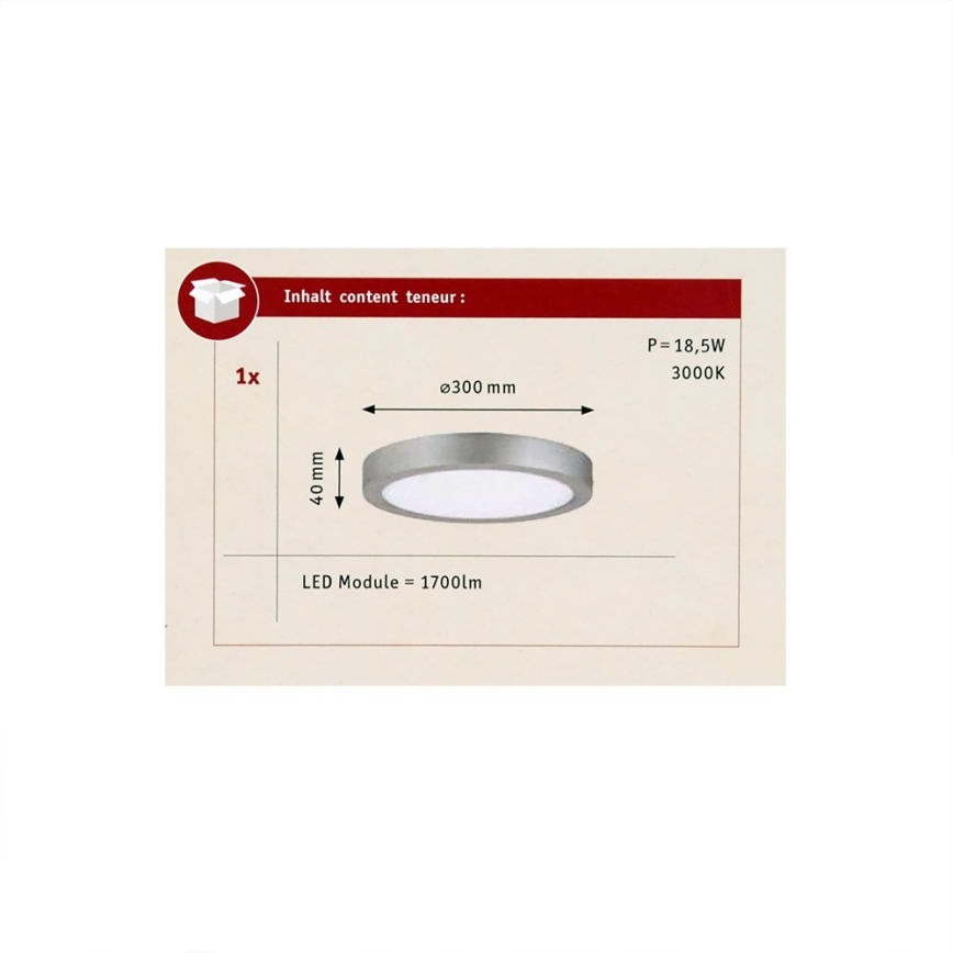 Paulmann 70655 - LED/17W Плафон LUNAR 230V Ø 30 cm матов хром