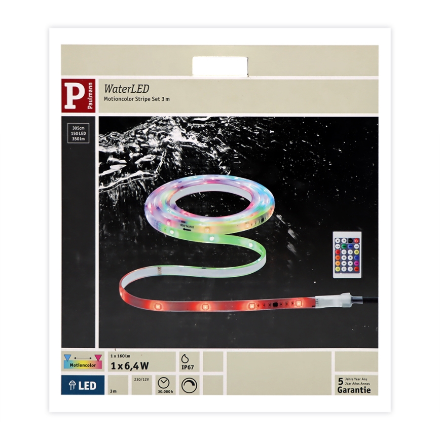 Paulmann 70698 - LED RGB/6,4W IP67 Димируема екстериорна лента WATERLED 3м 230V + дистанционно