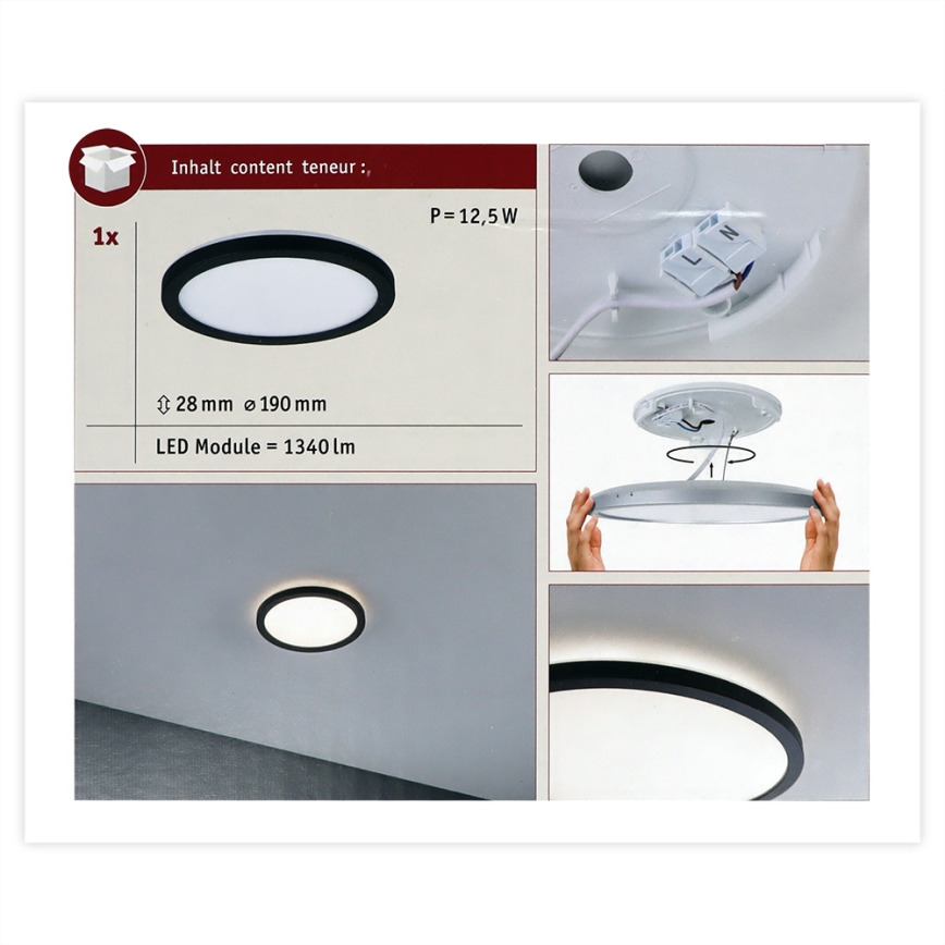 Paulmann 70997 - LED/11,2W Панел за повърхностен монтаж ATRIA 230V 3000K Ø 19 см черен