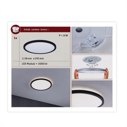 Paulmann 70998 - LED/16W Панел за повърхностен монтаж ATRIA 230V 3000K Ø 29,3 см черен