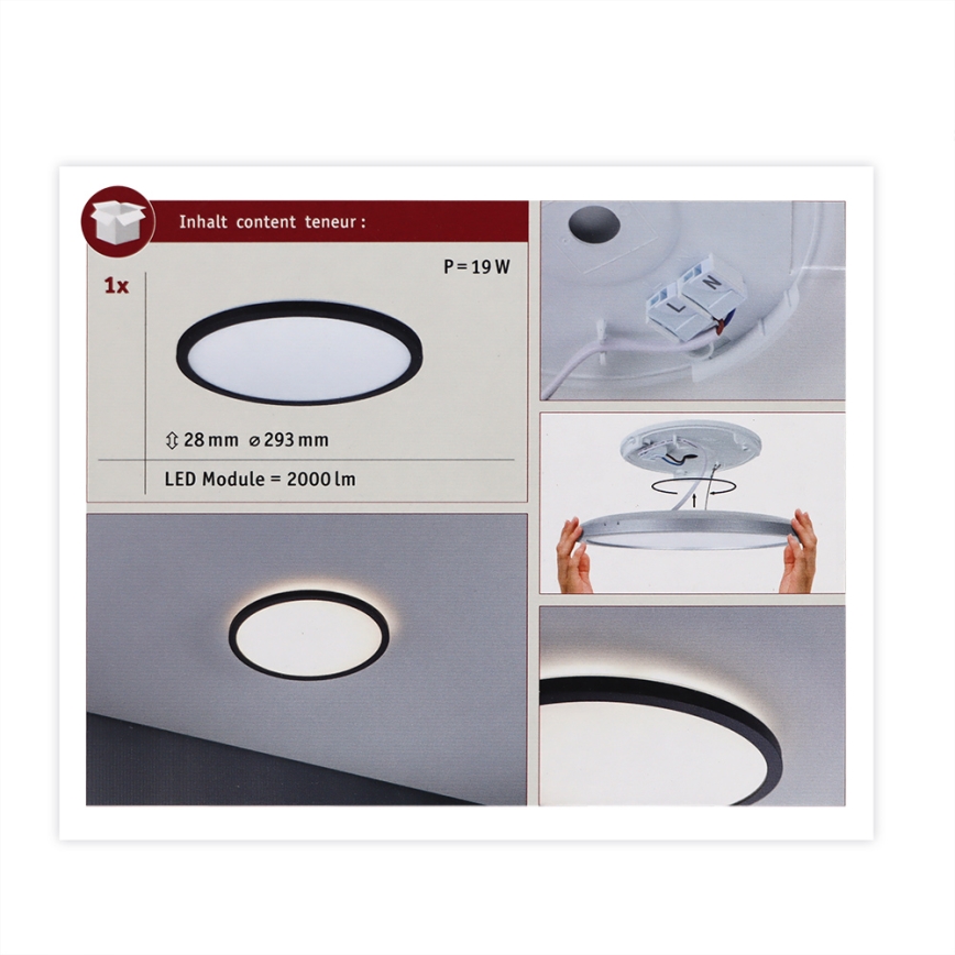 Paulmann 70998 - LED/16W Панел за повърхностен монтаж ATRIA 230V 3000K Ø 29,3 см черен