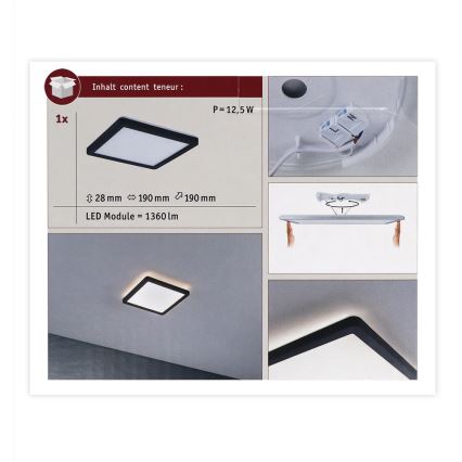 Paulmann 71000 - LED/11,2W Панел за повърхностен монтаж ATRIA 230V 3000K 19x19 cm черен