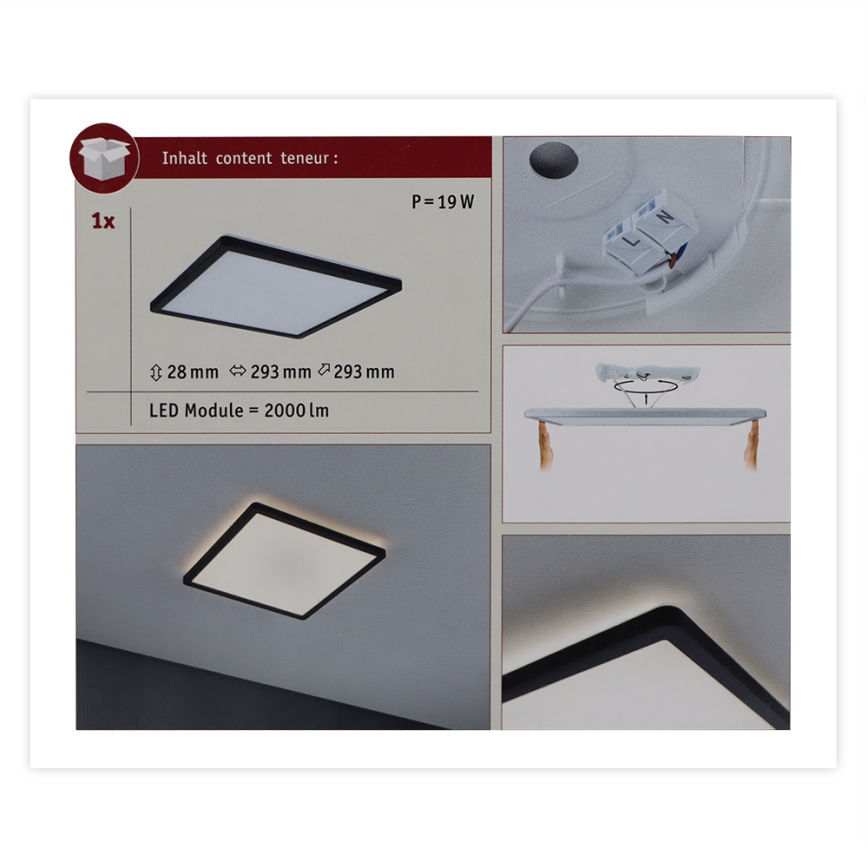 Paulmann 71001 - LED/16W Панел за повърхностен монтаж ATRIA 230V 3000K 29,3x29,3 cm черен