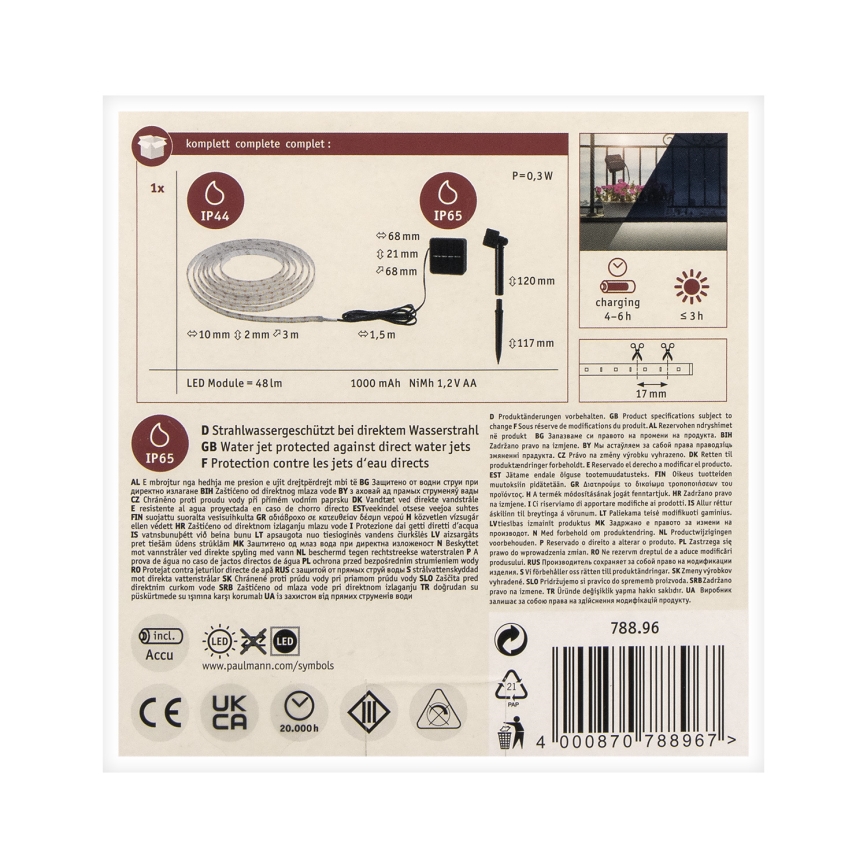 Paulmann 78896 - LED/0,3W IP44 Соларен лента 3m 1,2V 1000 mAh