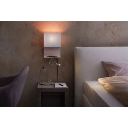 Paulmann 78913 - LED/2,5W + 1xE27/40W Настенно осветително тяло с рафт и USB MERANI 230V бяло