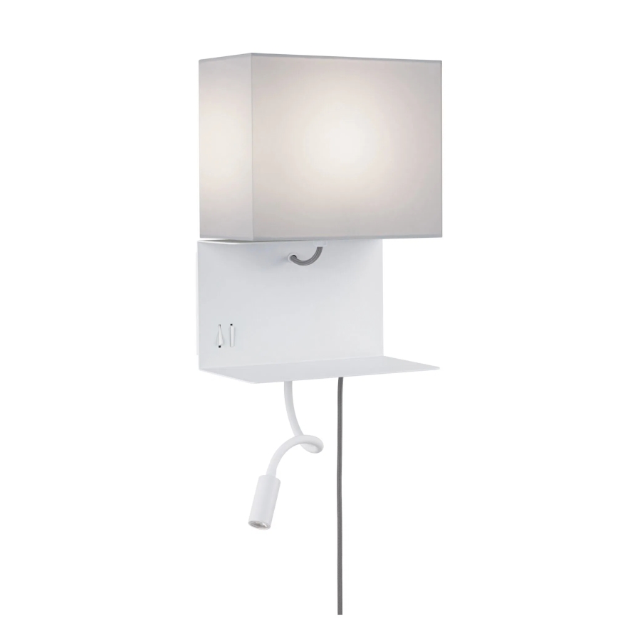 Paulmann 78913 - LED/2,5W + 1xE27/40W Настенно осветително тяло с рафт и USB MERANI 230V бяло