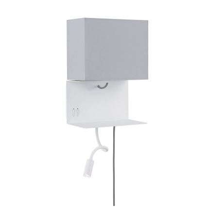 Paulmann 78913 - LED/2,5W + 1xE27/40W Настенно осветително тяло с рафт и USB MERANI 230V бяло