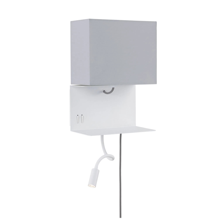 Paulmann 78913 - LED/2,5W + 1xE27/40W Настенно осветително тяло с рафт и USB MERANI 230V бяло