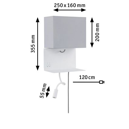 Paulmann 78913 - LED/2,5W + 1xE27/40W Настенно осветително тяло с рафт и USB MERANI 230V бяло