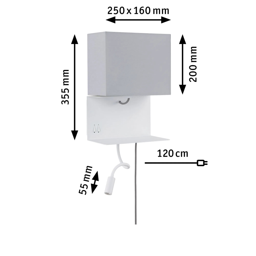 Paulmann 78913 - LED/2,5W + 1xE27/40W Настенно осветително тяло с рафт и USB MERANI 230V бяло
