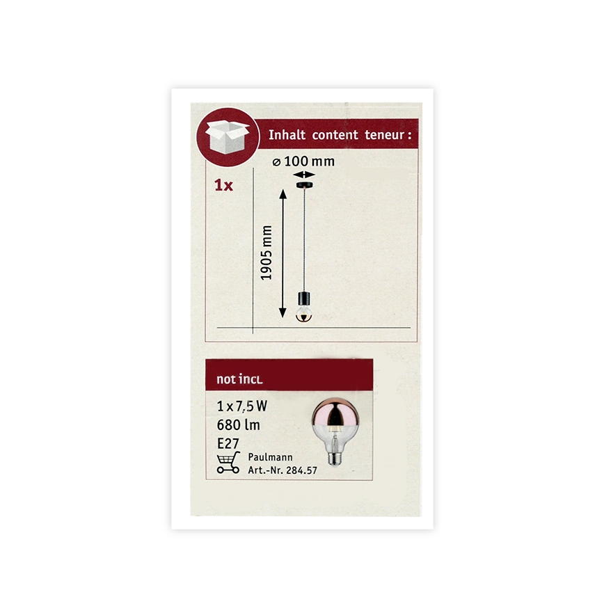 Paulmann 79605 - Полилей на въже NORDIN 1xE27/20W/230V