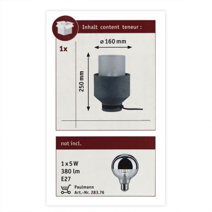 Paulmann 79619 - 1xE27/20W Настолна лампа HELIN 230V