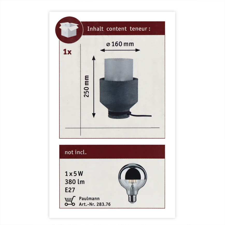 Paulmann 79619 - 1xE27/20W Настолна лампа HELIN 230V
