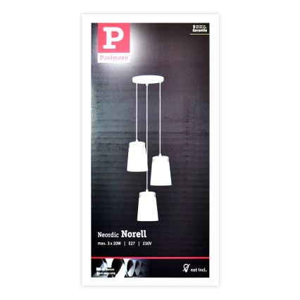 Paulmann 79627 - Висящ полилей NORELL 3xE27/20W/230V бетон