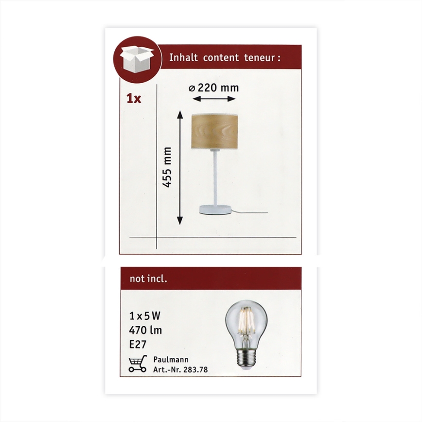 Paulmann 79638 - 1xE27/20W Настолна лампа NETA 230V