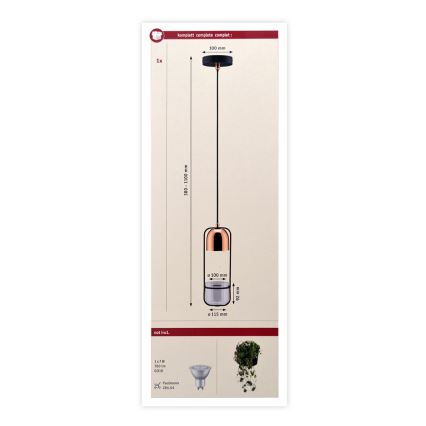 Paulmann 79749 - 1xGU10/20W Висящ полилей FANJA 230V