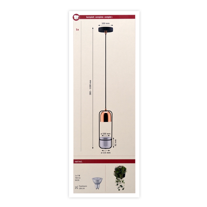 Paulmann 79749 - 1xGU10/20W Висящ полилей FANJA 230V