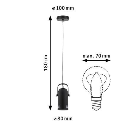 Paulmann 79766 - 1xE27/15W Пендант на кабел LAVEA 230V черен