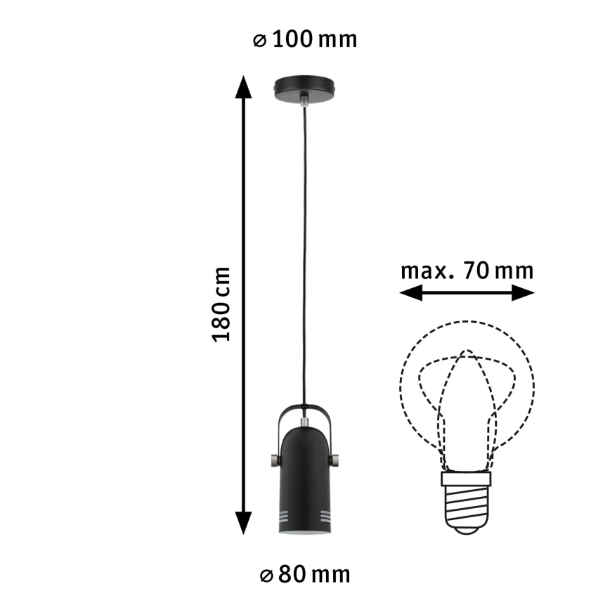 Paulmann 79766 - 1xE27/15W Пендант на кабел LAVEA 230V черен
