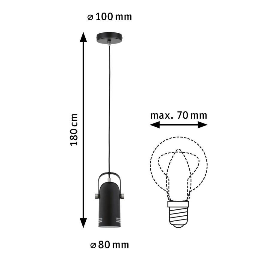 Paulmann 79766 - LED пендел на кабел LAVEA, 1x E27/8W, 230V, черен