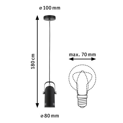 Paulmann 79766 - LED RGBW 1xE27/15W пендел на шнур LAVEA 230V черен