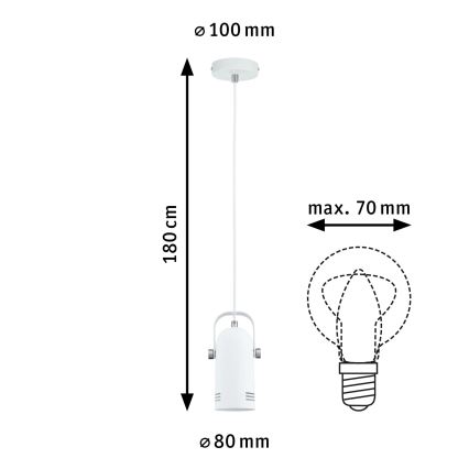 Paulmann 79767 - 1xE27/15W Пендант на кабел LAVEA 230V бял