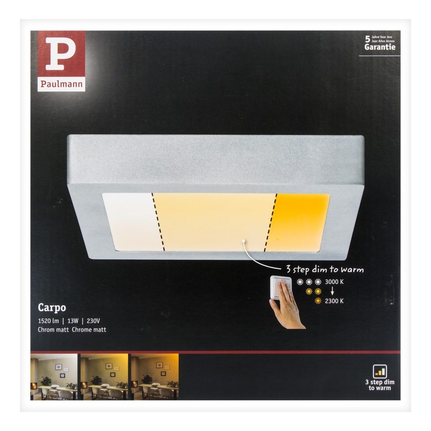 Paulmann 79794 - LED/13W Плафон CARPO 230V 2300/2500/3000K