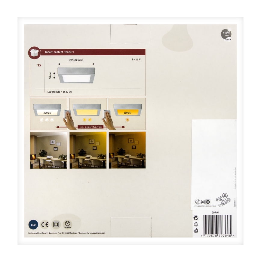 Paulmann 79794 - LED/13W Плафон CARPO 230V 2300/2500/3000K