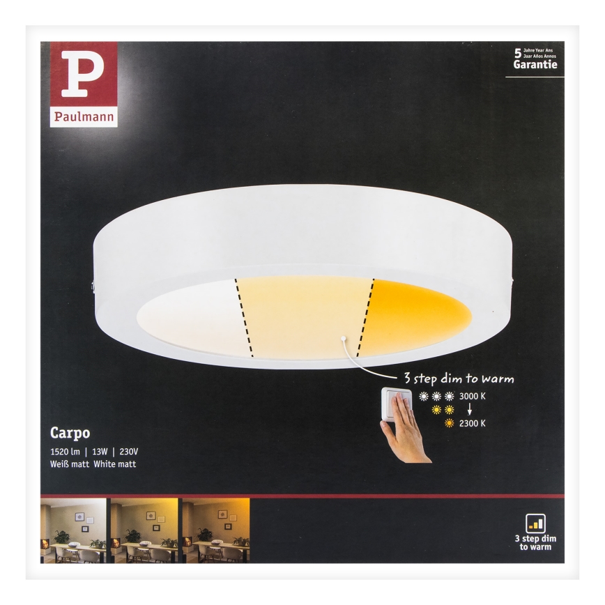 Paulmann 79795 - LED/13W Плафон CARPO 230V 2300/2500/3000K