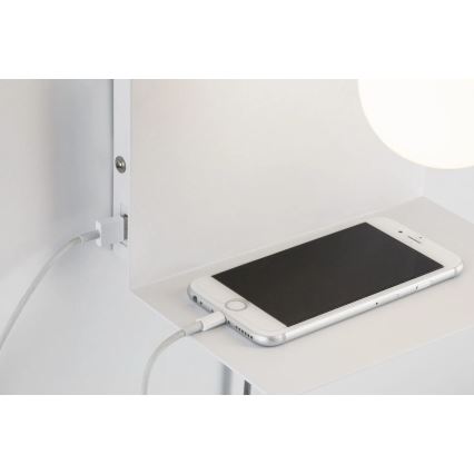 Paulmann 79812 - 1xE27/40W Аплик с полица и USB порт CALVANI 230V бял