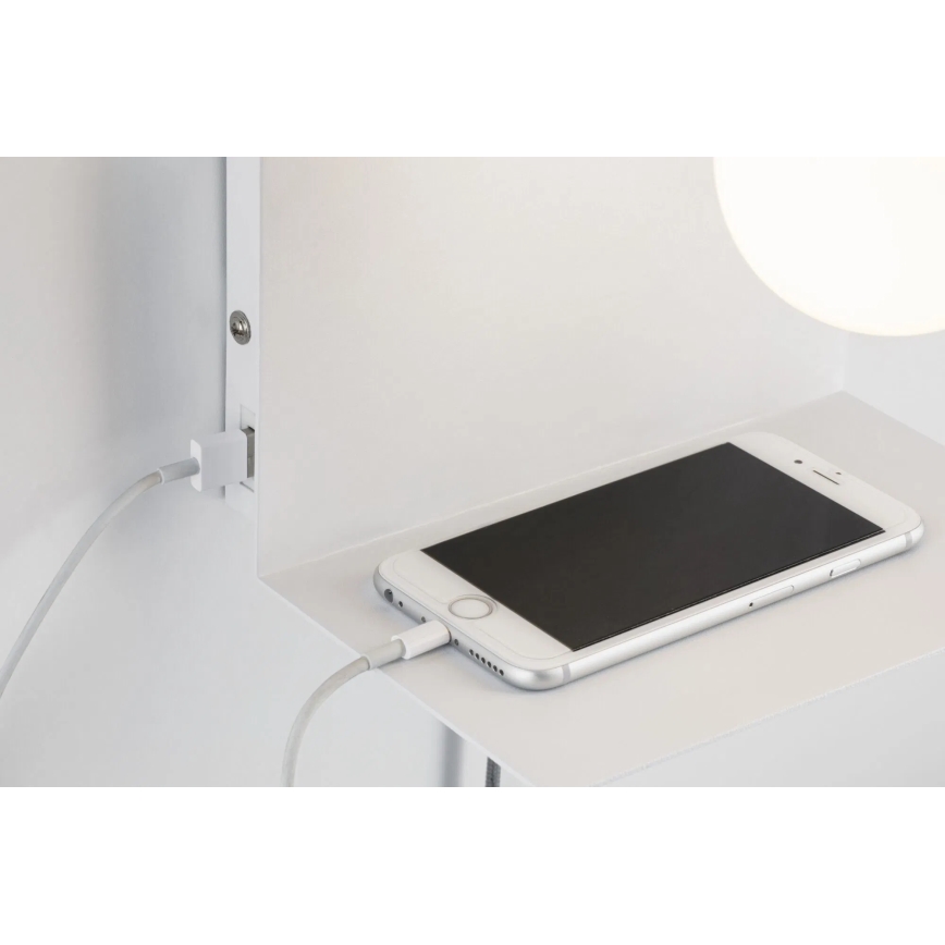 Paulmann 79812 - 1xE27/40W Аплик с полица и USB порт CALVANI 230V бял