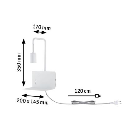 Paulmann 79812 - 1xE27/40W Аплик с полица и USB порт CALVANI 230V бял