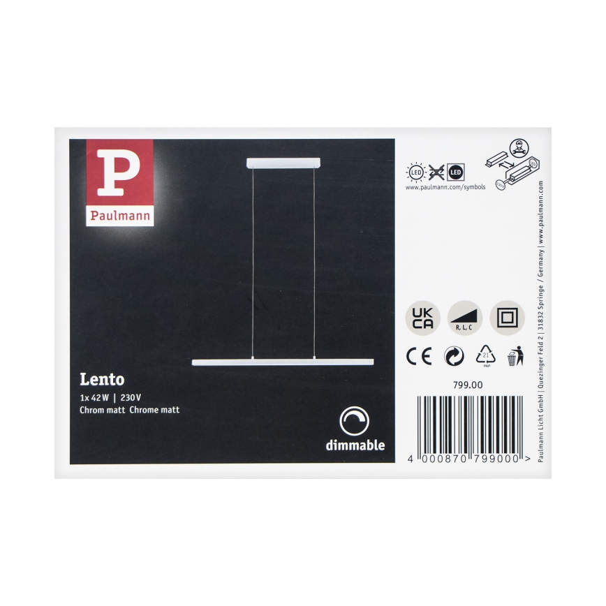 Paulmann 79900 - LED/42W Димируем пендел LENTO 230V матов хром