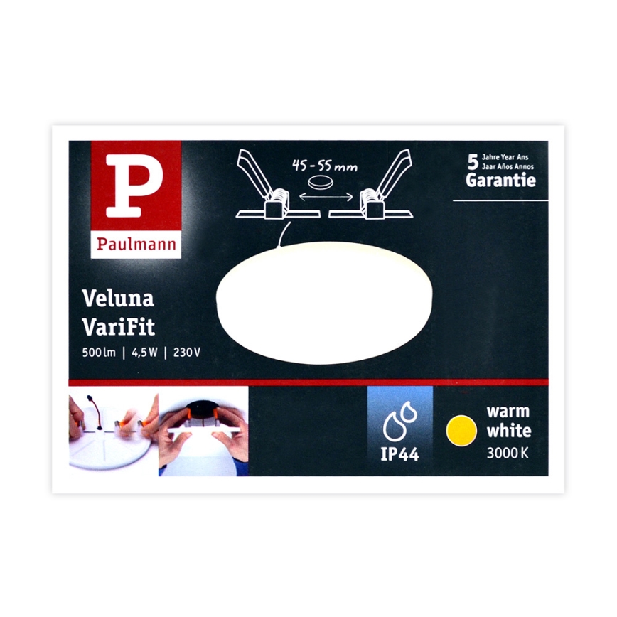 Paulmann 92387 - LED/4,5W IP44 Плафон за вграждане за баня VARIFIT 230V