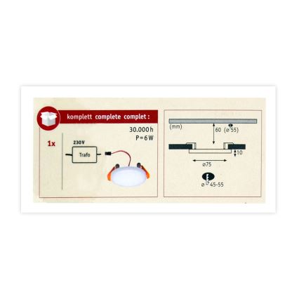 Paulmann 92387 - LED/4,5W IP44 Плафон за вграждане за баня VARIFIT 230V