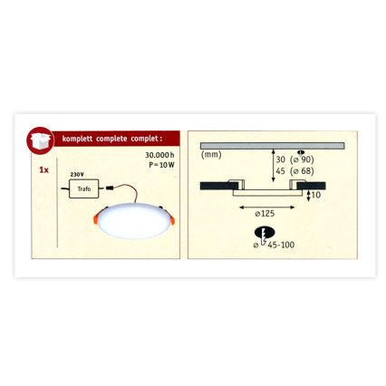 Paulmann 92388 - LED/8,5W IP44 Плафон за вграждане за баня VARIFIT 230V